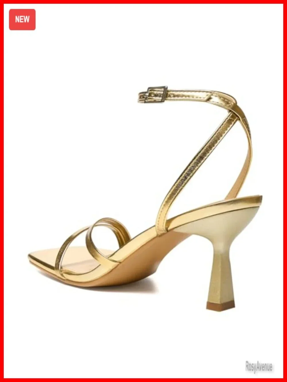 Strappy Stiletto Kitten Heels Ankle Strap Sandals Square Open Toe Faux Leather